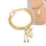 Hand Of Fatima Pearl Charm Thick Chain Bracelet