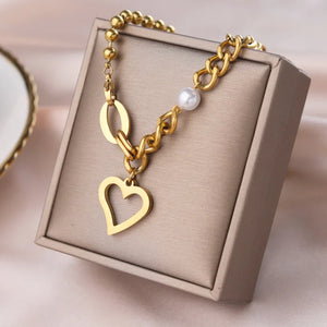 316L Stainless Steel Heart Charm Chain Choker Necklace