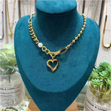 316L Stainless Steel Heart Charm Chain Choker Necklace