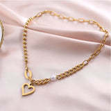 316L Stainless Steel Heart Charm Chain Choker Necklace