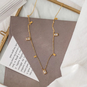 316L Stainless Steel Zircon Square Choker Necklace