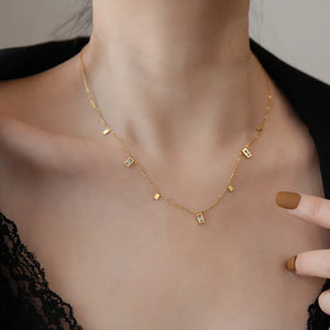 316L Stainless Steel Zircon Square Choker Necklace