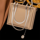 316L Stainless Steel 3 Layer Pearl Pendant Flat Snake Bone Chain Necklace