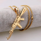 316L Stainless Steel AK47 Gun Pendant Necklace Box Link Chain 24inch