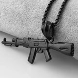 316L Stainless Steel AK47 Gun Pendant Necklace Box Link Chain 24inch