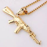 316L Stainless Steel AK47 Gun Pendant Necklace Box Link Chain 24inch
