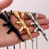 316L Stainless Steel AK47 Gun Pendant Necklace Box Link Chain 24inch