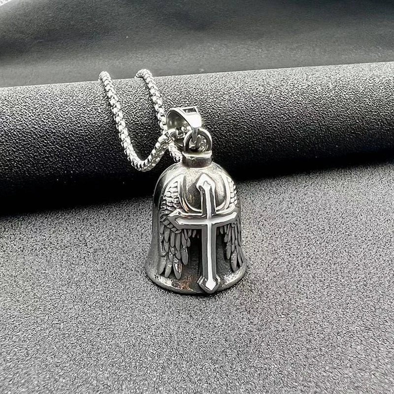 316L Stainless Steel Angel Cross Wind Chime Pendant Necklaces