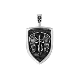 Men's Retro Stainless Steel Angel Warrior Shield Pendant Necklace