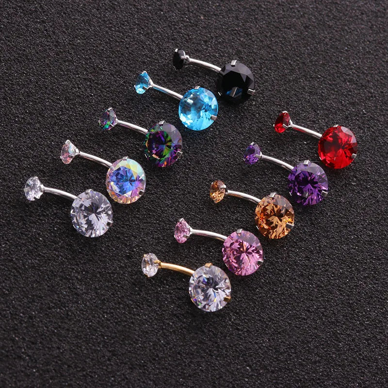 316L Colored Zircon Double Navel Nail Ring Ombligo Body Jewelry 14G