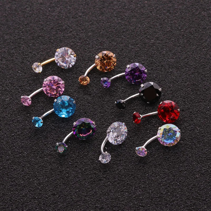 316L Colored Zircon Double Navel Nail Ring Ombligo Body Jewelry 14G