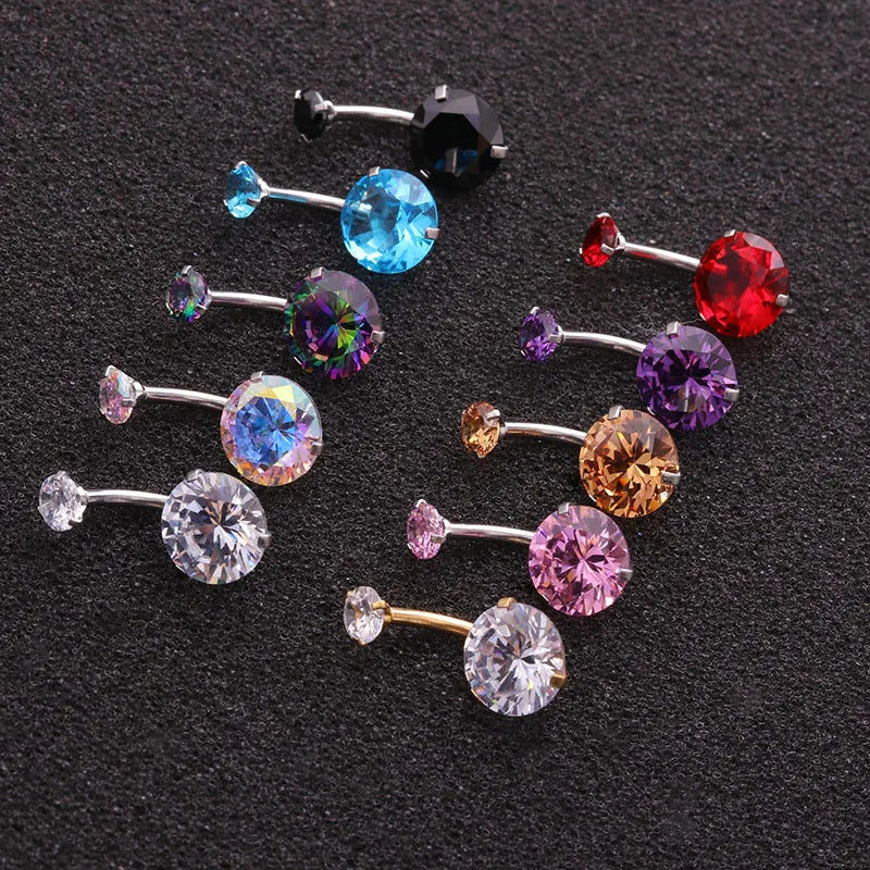 316L Colored Zircon Double Navel Nail Ring Ombligo Body Jewelry 14G