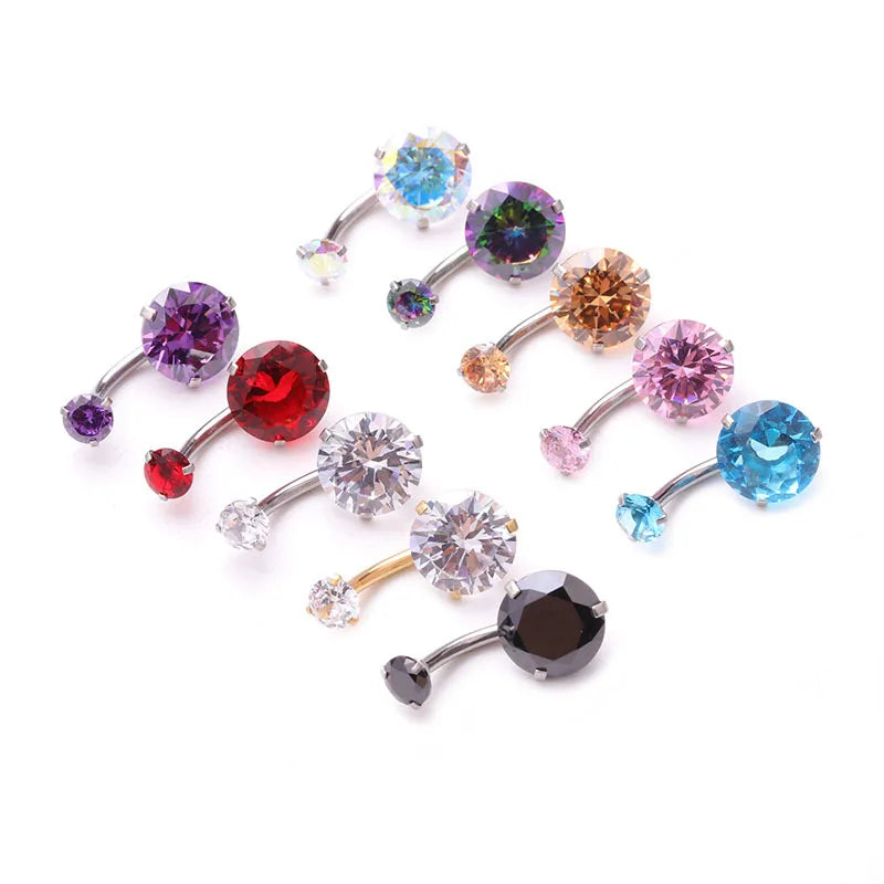 316L Colored Zircon Double Navel Nail Ring Ombligo Body Jewelry 14G