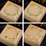 316L Stainless Steel Green Stone Eye Anklet for Women