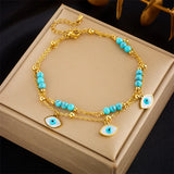 316L Stainless Steel Green Stone Eye Anklet for Women
