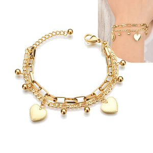 Bohemia 2 Layer Love Heart Charm Chain Bracelet for Women
