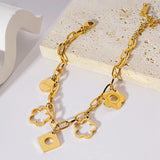 316L Stainless Steel Bracelet Geometric Hollow Flower Thick Chain Women Jewelry