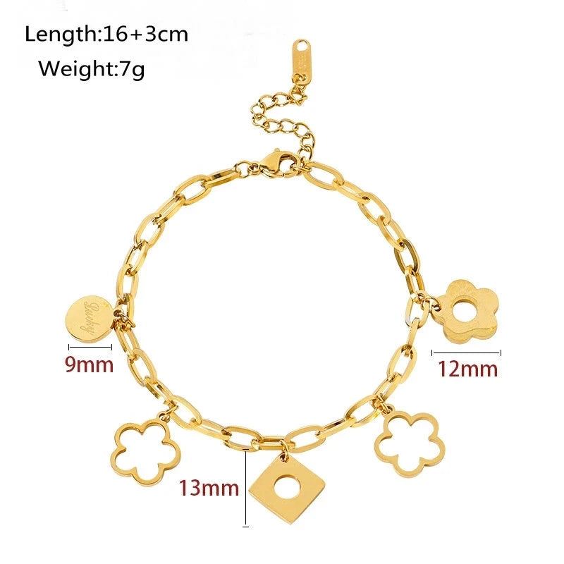 316L Stainless Steel Bracelet Geometric Hollow Flower Thick Chain Women Jewelry
