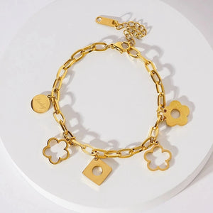 316L Stainless Steel Bracelet Geometric Hollow Flower Thick Chain Women Jewelry