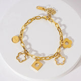 316L Stainless Steel Bracelet Geometric Hollow Flower Thick Chain Women Jewelry