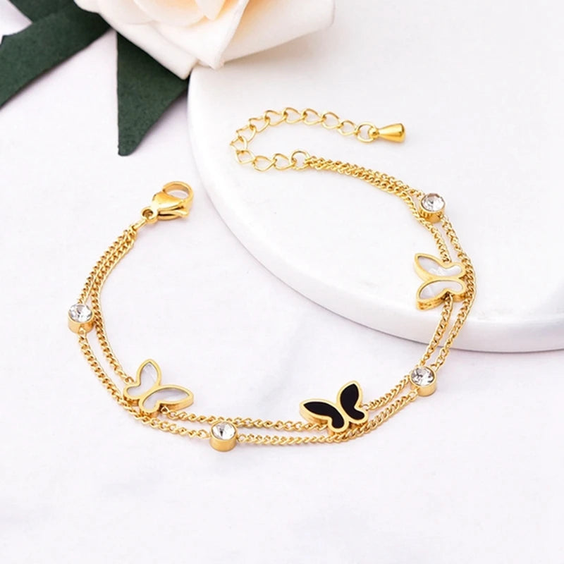 316L Stainless Steel Bracelet Natural Shell Heart Butterfly Charm