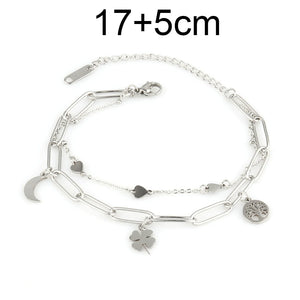 316L Stainless Steel Beads Charm Bracelet Heart Pendant Natural Stone Jewelry