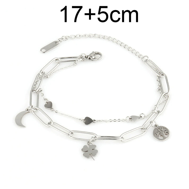 316L Stainless Steel Beads Charm Bracelet Heart Pendant Natural Stone Jewelry
