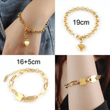 316L Stainless Steel Beads Charm Bracelet Heart Pendant Natural Stone Jewelry