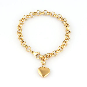 Vintage Heart Pendant Chain Bracelet 316L Stainless Steel Lock Charms Jewelry