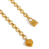 Vintage Heart Pendant Chain Bracelet 316L Stainless Steel Lock Charms Jewelry