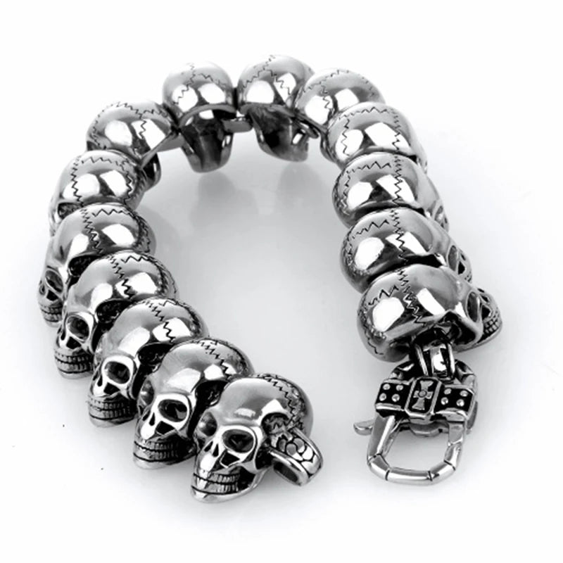 316L Stainless Steel High Biker Skull Charms Bracelet Chain Bracelets & Bangles