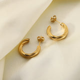 316L Stainless Steel CC Shape Twisted Hoop Earrings For Women