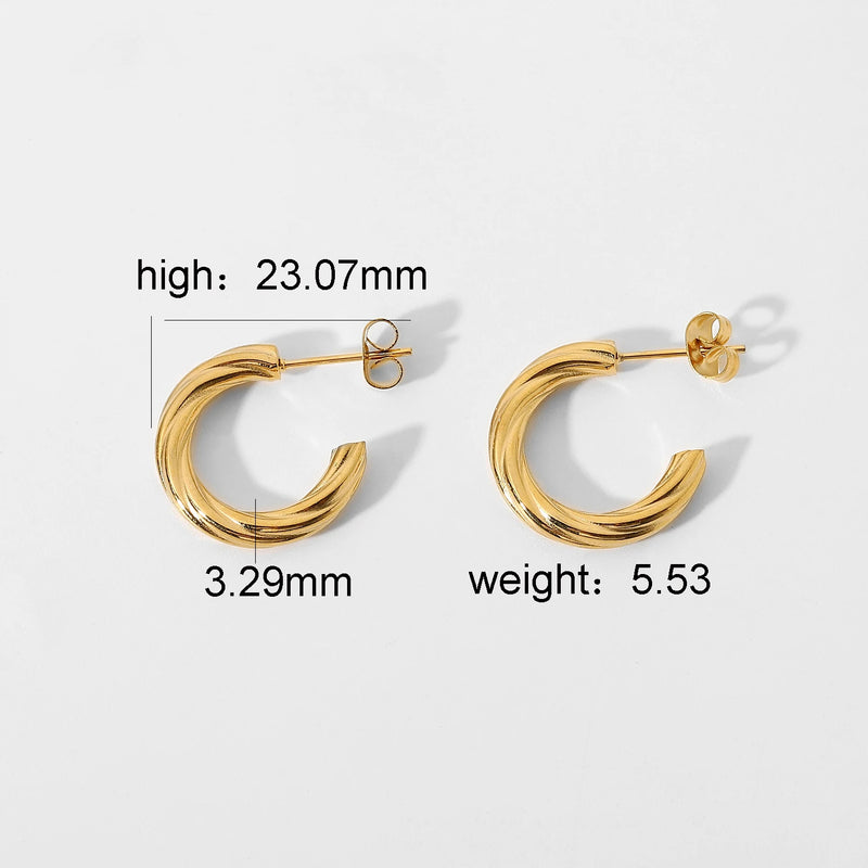 316L Stainless Steel CC Shape Twisted Hoop Earrings For Women