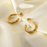 316L Stainless Steel CC Shape Twisted Hoop Earrings For Women