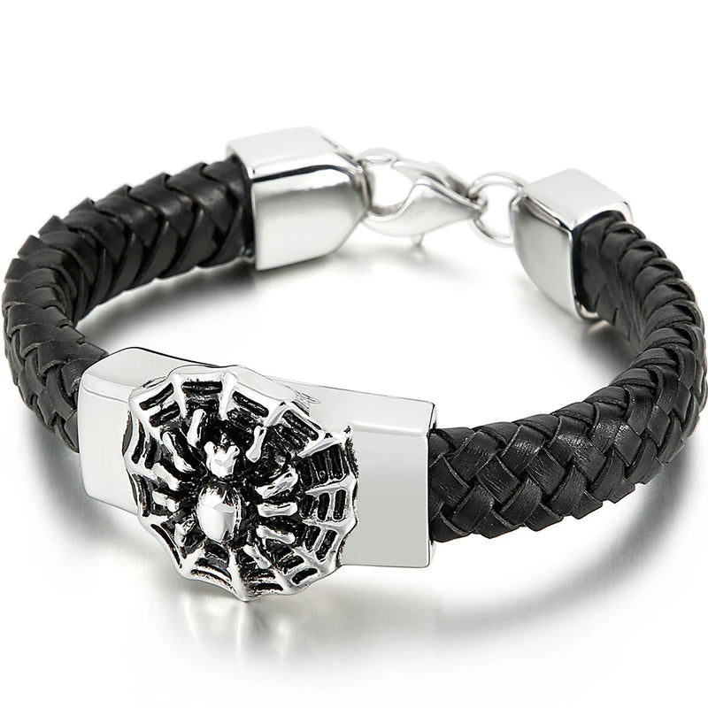 316L Stainless Steel Animal Bracelet Men Bangle Leather Wrap