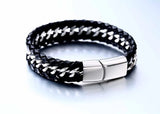 316L Stainless Steel Chain Punk Weave Style Leather Men's Link Strand Hand Chain