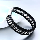316L Stainless Steel Chain Punk Weave Style Leather Men's Link Strand Hand Chain
