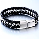 316L Stainless Steel Chain Punk Weave Style Leather Men's Link Strand Hand Chain