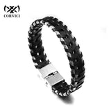 316L Stainless Steel Chain Punk Weave Style Leather Men's Link Hand Chain
