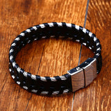 316L Stainless Steel Chain Punk Weave Style Leather Men's Link Hand Chain
