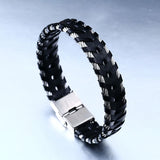 316L Stainless Steel Chain Punk Weave Style Leather Men's Link Hand Chain