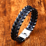 316L Stainless Steel Chain Punk Weave Style Leather Men's Link Hand Chain