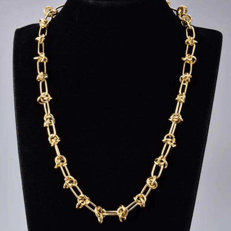 316L Stainless Steel Chains Statement Necklaces For Women Golden Texture Collar