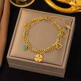 Women's 316L Stainless Steel Charm Bracelet Snake Clover Waterproof