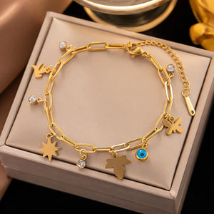 Women's 316L Stainless Steel Charm Bracelet Snake Clover Waterproof