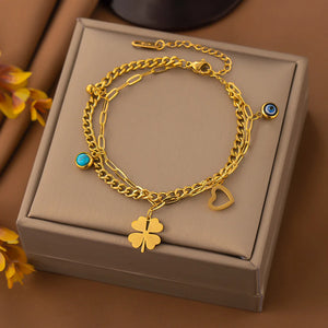 Women's 316L Stainless Steel Charm Bracelet Snake Clover Waterproof