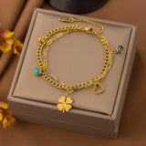 Women's 316L Stainless Steel Charm Bracelet Snake Clover Waterproof