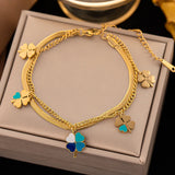 Women's 316L Stainless Steel Charm Bracelet Snake Clover Waterproof