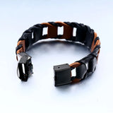 316L Stainless Steel Clip Weave Leather Bracelet Biker Jewelry