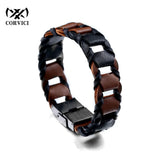 316L Stainless Steel Clip Weave Leather Bracelet Biker Jewelry